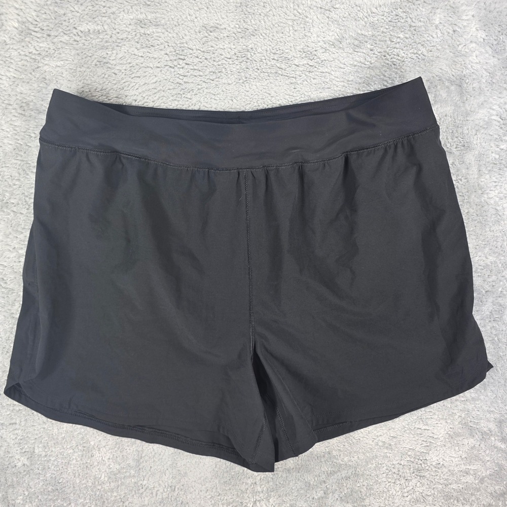 Lands End Active Board Swim Shorts Black 1X 16W-18W Womens Beachwear